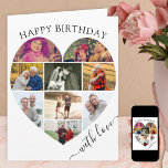 Carte Collage photo Heart 9 avec script d'amour Annivers<br><div class="desc">Dites Joyeux Anniversaire avec un collage de photos de coeur d'amour, carte d'anniversaire personnalisée. Le modèle photo est configuré pour que vous puissiez ajouter vos images, en travaillant en ligne de haut en bas. Le collage photo contient 9 photos qui sont exposées dans un mélange de formats portrait et paysage....</div>