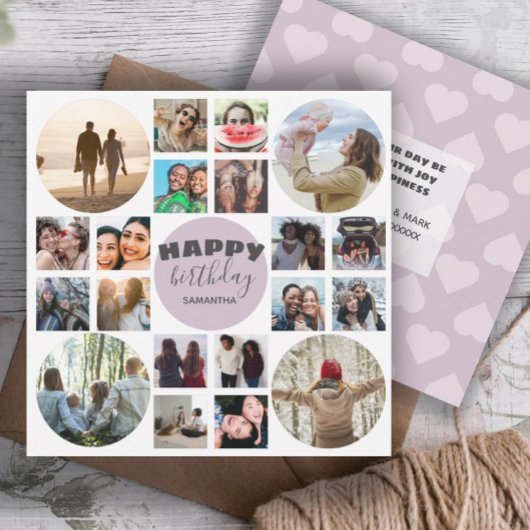 Carte Collage photo Joyeux Anniversaire rose 20