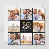 Carte collage photo moderne noir et or pour 50e annivers (Devant)