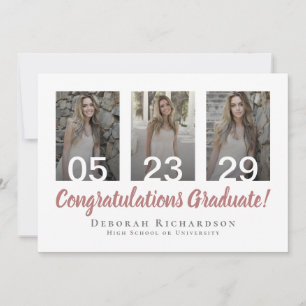 Carte Collage photo personnalisé Rose Gold Graduation