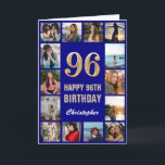 Carte Collage photo pour 96e anniversaire bleu marine et<br><div class="desc">Carte d'anniversaire avec collage photo bleu marine et or pour 96 ans. Pour une personnalisation supplémentaire,  veuillez cliquer sur le bouton "Personnaliser" et utiliser notre outil de conception pour modifier ce modèle.</div>