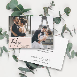 Carte Collage photo rose vif moderne Merci Mariage