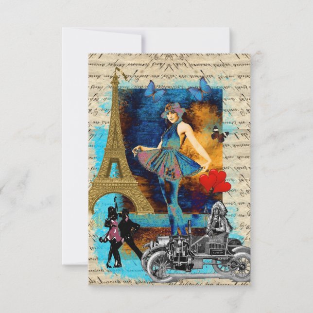 Carte Collage romantique vintage Paris (Devant)