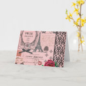 Carte Collage rose vintage de Paris (Fleur jaune)