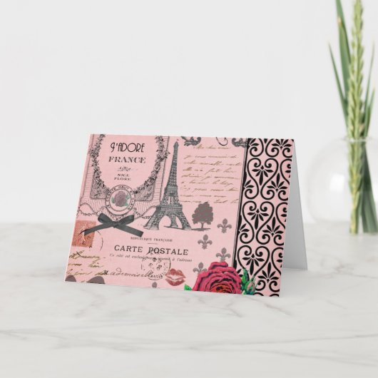 Carte Collage rose vintage de Paris (Devant)