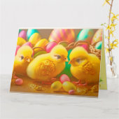 Carte Collection 3 Petits Poussins de Pâques Jaunes (Fleur jaune)