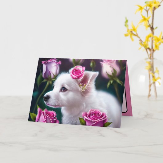 Carte Collection Chien Mignon Et Rose (Fleur jaune)