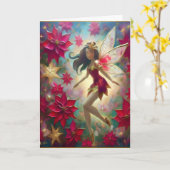 Carte Collection de fées de Noël - Cheveux Brown moyens (Fleur jaune)