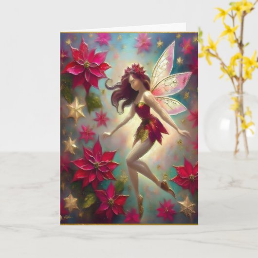 Carte Collection de fées de Noël - Cheveux d'Auburn (Fleur jaune)