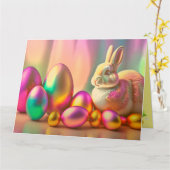 Carte Collection De Lapins De Pâques Et D'Oeufs Brillant (Fleur jaune)