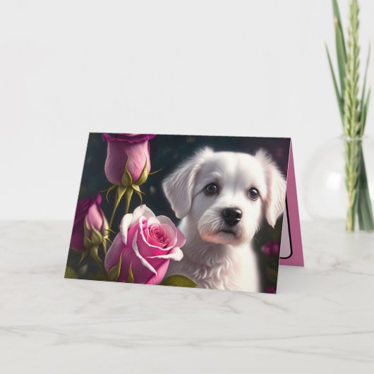 Carte Collection Petit Chien Et Rose (Devant)