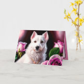 Carte Collection Roses Et Chien Blanc (Fleur jaune)