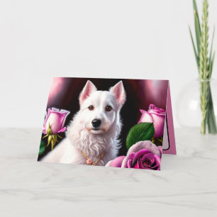 Carte Collection Roses et Chien Blanc