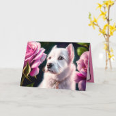 Carte Collection Roses et Chien Mignon (Fleur jaune)