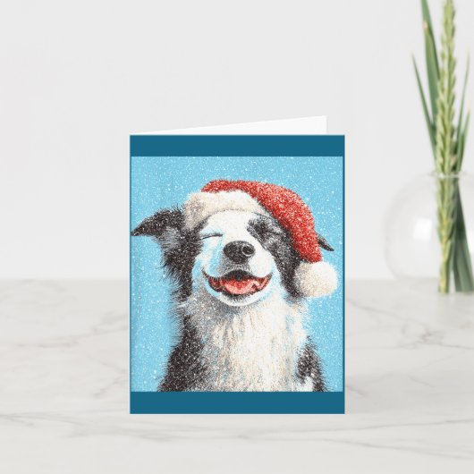 Carte Collie de Border de Noël Bleu Clair (Devant)