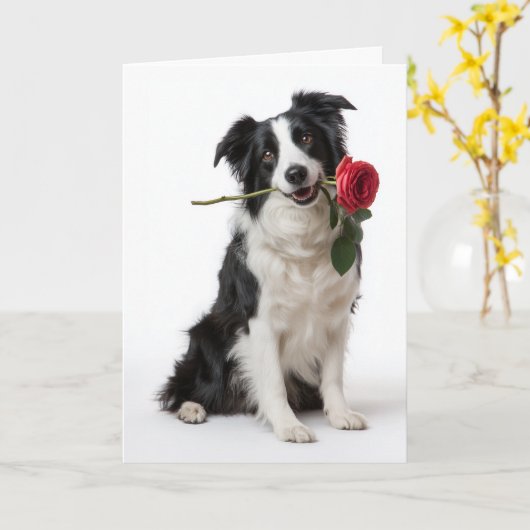 Carte Collie de Border Saint-Valentin (Fleur jaune)