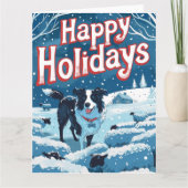 Carte Collie frontalier à Noël de neige (Devant)