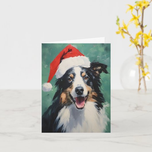 Carte Collie peinture de Noël (Fleur jaune)