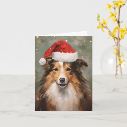 Carte Collie peinture de Noël (Fleur jaune)