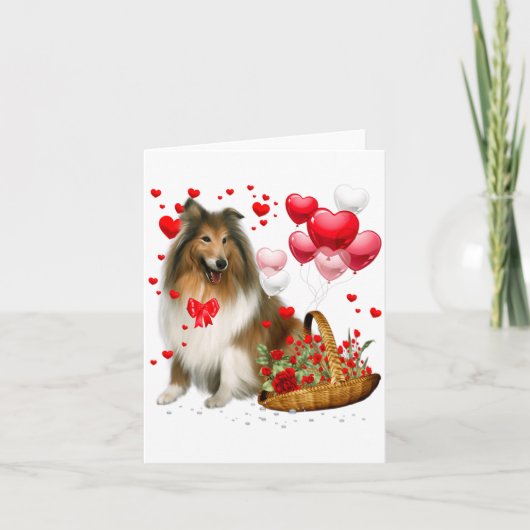 Carte Collie Rough Ballon Coeur Joyeuse Saint Valentin C (Devant)