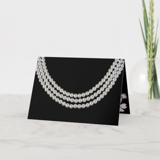 Carte collier de perle d'anniversaire sur noir (Devant)