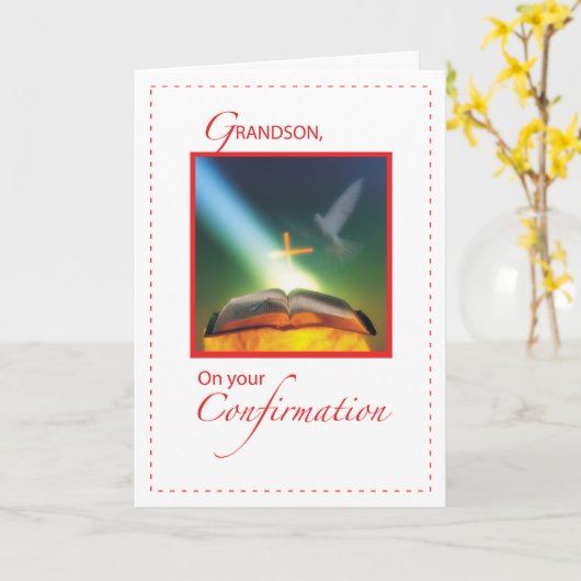 Carte Colombe de confirmation de petit-fils, bible, (Fleur jaune)