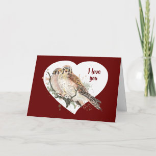 Carte Colombe de crécerelle à l'aquarelle Je t'aime