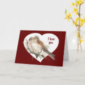 Carte Colombe de Faucon Crécerelle à Aquarelle Je t'aime (Fleur jaune)