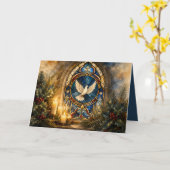 Carte Colombe de Noël en vitrail (Fleur jaune)