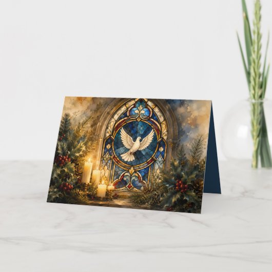 Carte Colombe de Noël en vitrail (Devant)