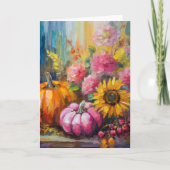 Carte Coloré Automne Floral et Citrouille (Devant)