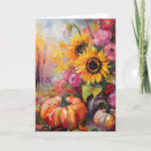 Carte Coloré Automne Floral et Citrouille (Devant)