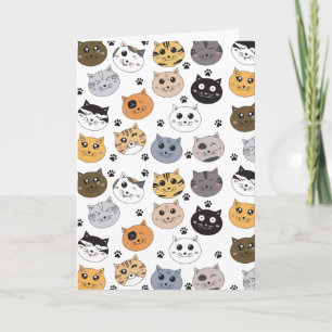 Carte Coloré Cute Funny Chats & Motif Paw