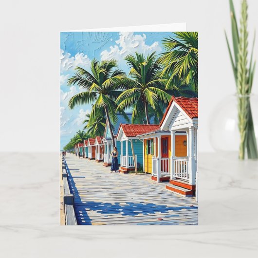 Carte Coloré Tropical Vibrant Beach Huts Anniversaire (Devant)