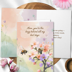 Carte colorée de fête des mères avec abeille et fl