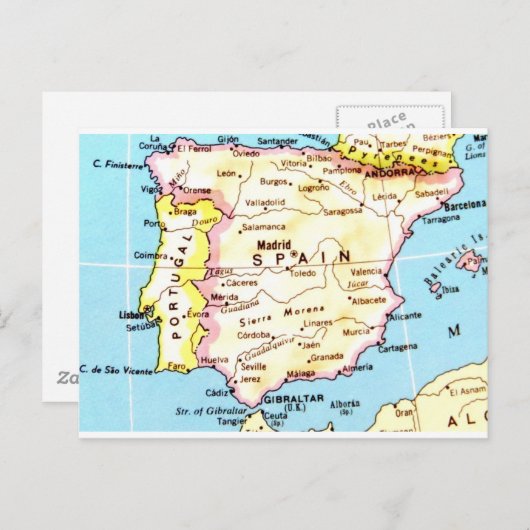 Carte colorée de l'Espagne Design (Devant / Derrière)