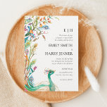 Carte Colorée Floral Peacock Chinoiserie Jardin Mariage<br><div class="desc">Parfait, tendance et classe faire-part de mariage paon avec un beau design floral coloré. Le mariage du printemps ou de l'été est tout à propos de couleurs vibrantes, de belles fleurs colorées et des vibrations positives. Consultez le reste de la collection pour la RSVP correspondante, cartes de remerciement et plus...</div>