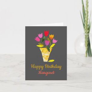 Carte Colorée Mi-Siècle Tulipes Modernes Joyeux Annivers