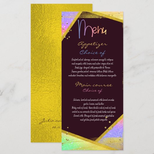 Carte colorée moderne de menu (Devant / Derrière)