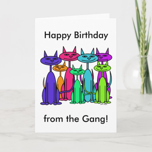 Carte Colorful Cats Happy Birthday Card (Devant)