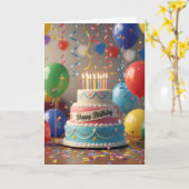 Carte Colorful Celebration Cake & Balloons Birthday Card (Fleur jaune)