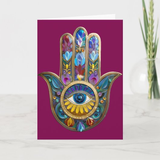 Carte Colorful Petals Leaves Hamsa Sapphire Third Eye (Devant)