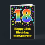 Carte Colorful Stars   Rainbow Pattern "18" Birthday #<br><div class="desc">The front of this exciting, fun, and vibrant birthday greeting card design features a colorful star field inspired pattern, along with the number "18" having a multicolored rainbow spectre like gradient pattern, on a black colored background. The front also features a birthday greeting message, including a customized recipient name. The...</div>