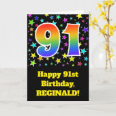 Carte Colorful Stars + Rainbow Pattern "91" Birthday # (Fleur jaune)