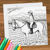 Carte Coloriage Fille à Cheval Poney