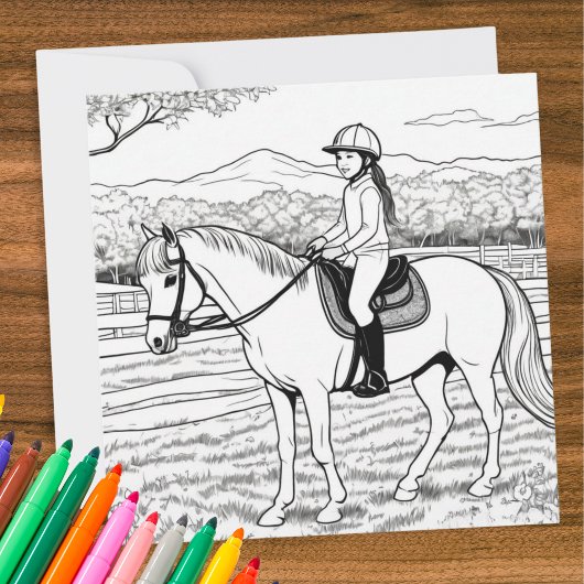Carte Coloriage Fille à Cheval Poney