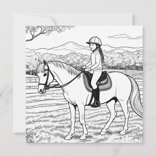 Carte Coloriage Fille à Cheval Poney (Devant)