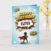 Carte Comic Style Superhero Boy's Name Birthday (Fleur jaune)
