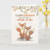 Carte Comme une soeur pour moi Foxes d'anniversaire, Feu (Fleur jaune)