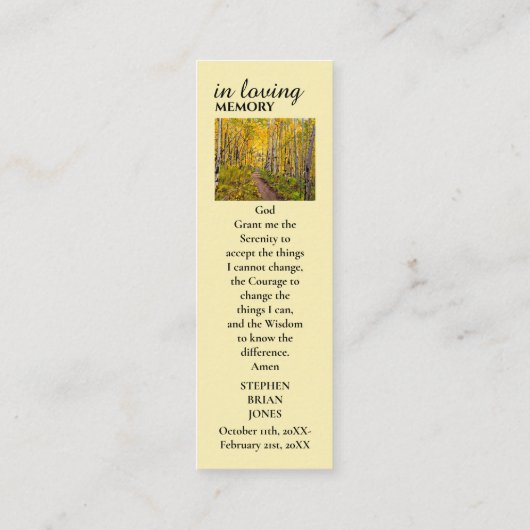 Carte commémorative de célébration de la vie (Dos)